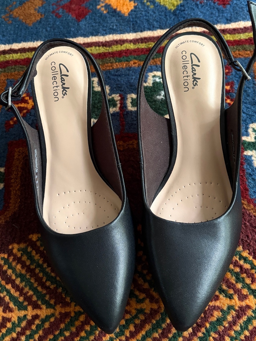 Clarks Collection Black Pointed Toe Slingback Mules